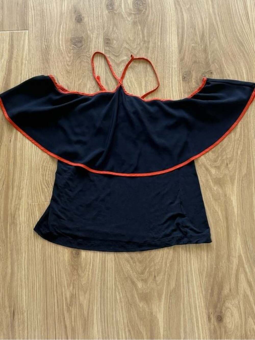 Ava Navy Blue Off-the-Shoulder Halter Top Coral Trim Size Small